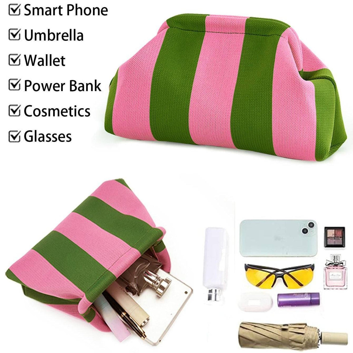 Women's Striped Quilted Handbag – Lightweight Clasp-Closure Crossbody Bag