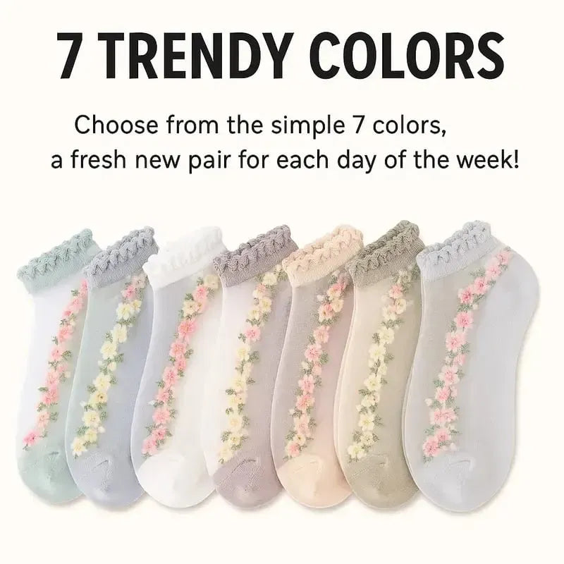 🌺Floral Lace Women's Spring Summer Ankle Socks-7Pairs: All colors