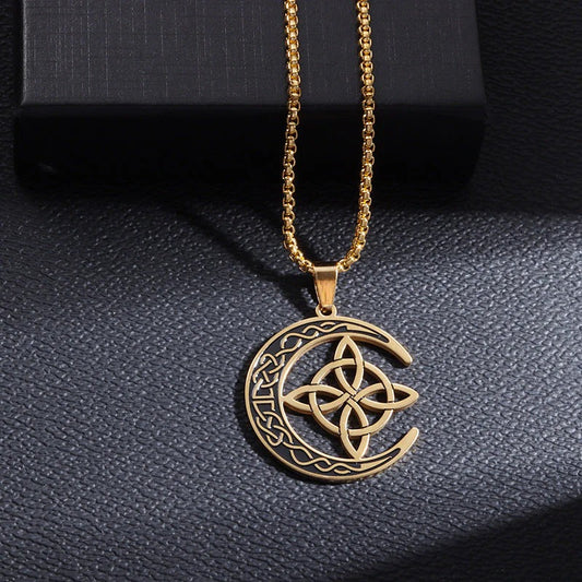 🔥 Celtic Moon Pendant Necklace - Stainless Steel & Adjustable Chain, Perfect Unisex Gift for Any Occasion ✨