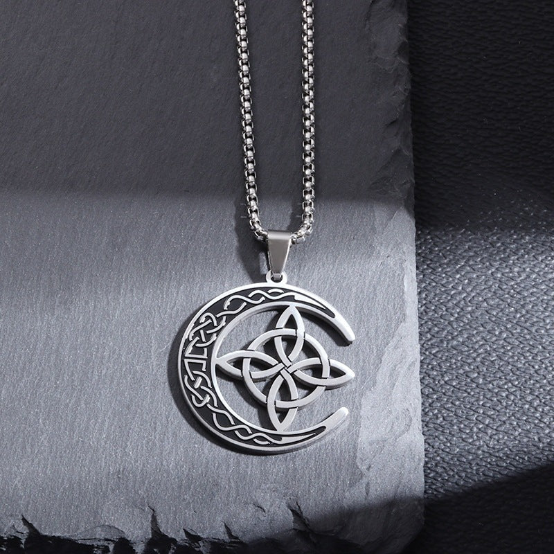 🔥 Celtic Moon Pendant Necklace - Stainless Steel & Adjustable Chain, Perfect Unisex Gift for Any Occasion ✨