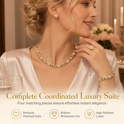 💎50%OFF!✨Gold Plated Heart Shaped Rhinestone Jewelry 4-Piece Set – Necklace,Earrings,Bracelet&Ring.