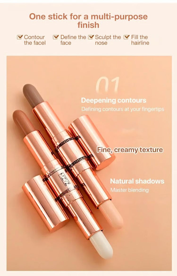 Double Head Makeup Stick-Highlighter & Contour-Fast and simple operation for beginners, makeup like a pro