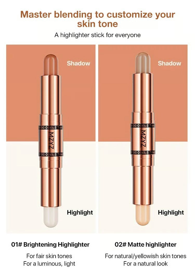 Double Head Makeup Stick-Highlighter & Contour-Fast and simple operation for beginners, makeup like a pro