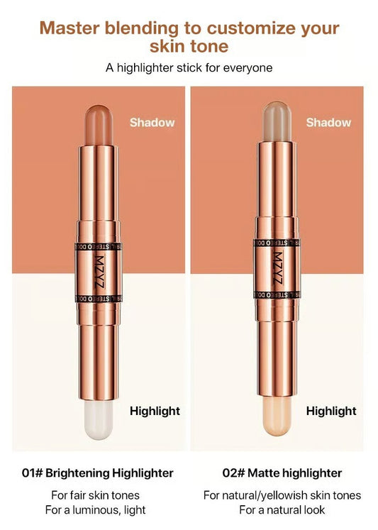 Double Head Makeup Stick-Highlighter & Contour-Fast and simple operation for beginners, makeup like a pro