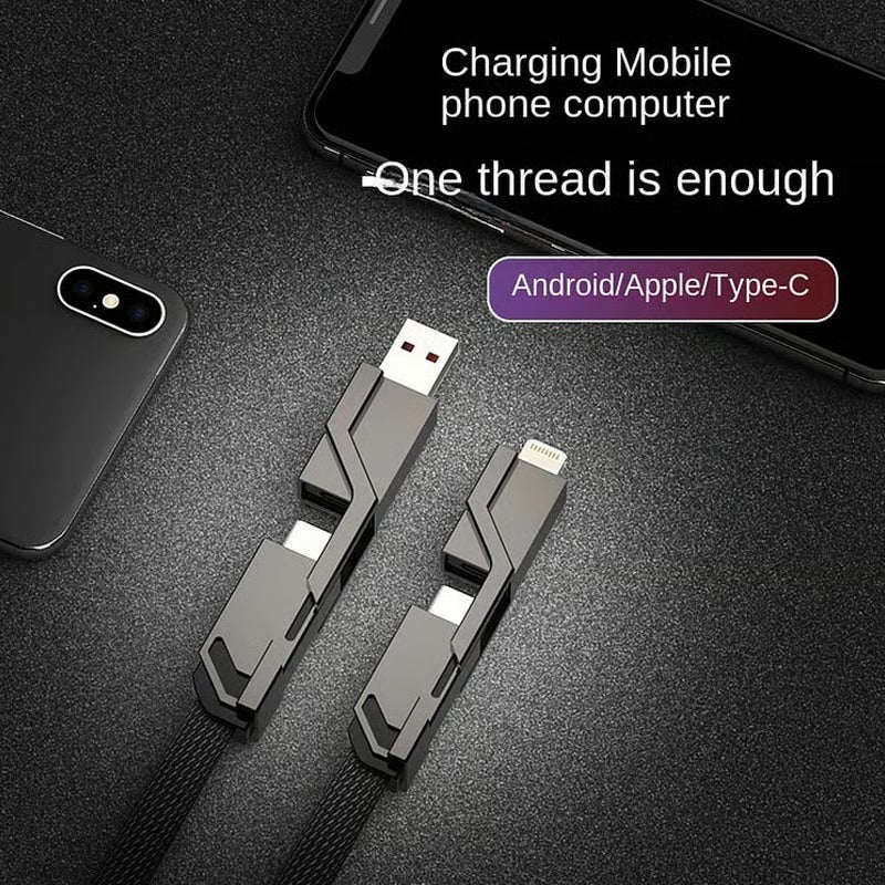 4-in-1 Flat Braided Anti-Tangle Charger Cord