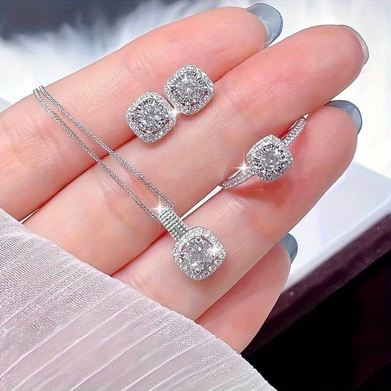🔥Silver Jewelry Set (Necklace + earrings + ring)