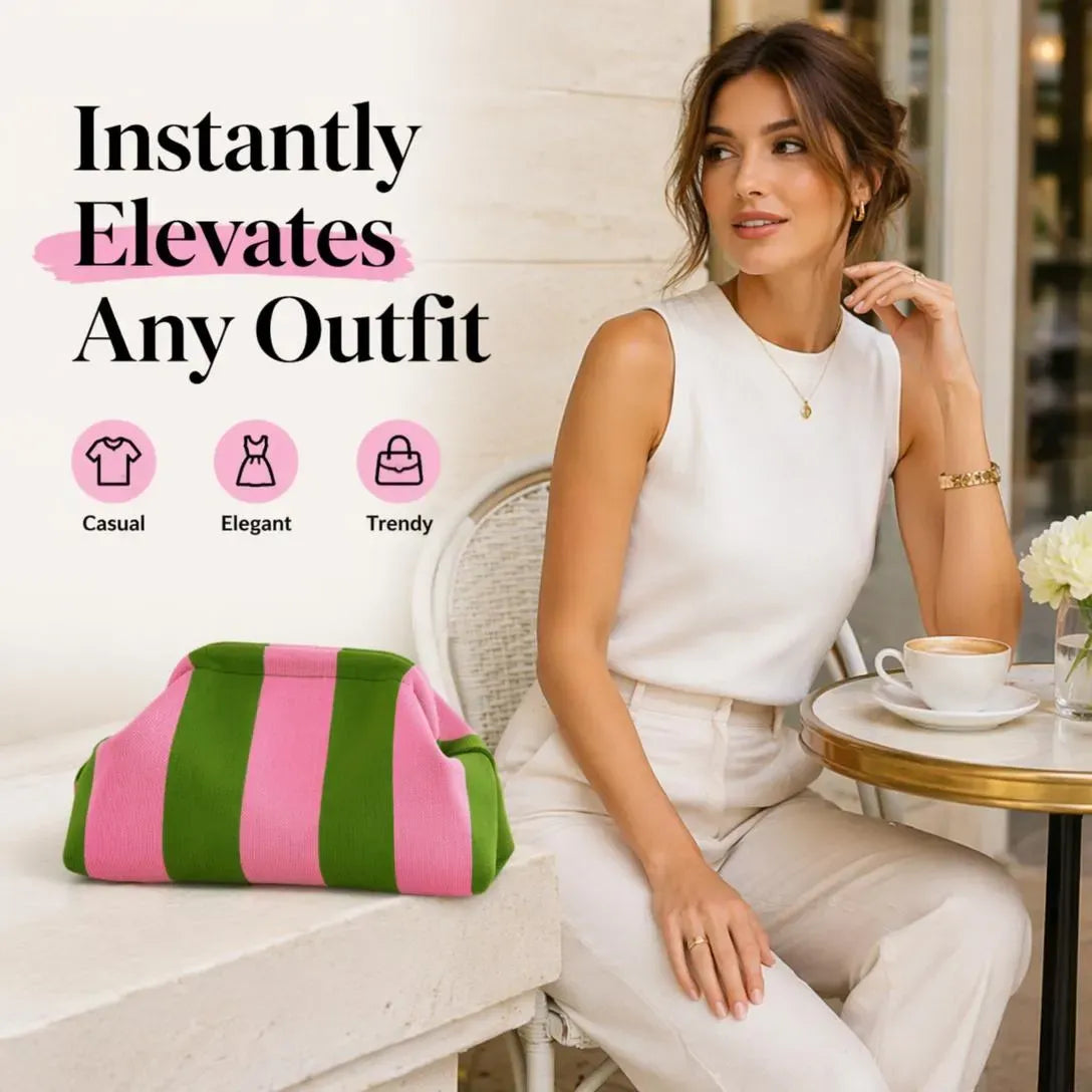 Women's Striped Quilted Handbag – Lightweight Clasp-Closure Crossbody Bag