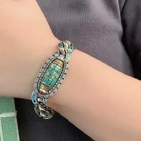 Turquoise Six-character Mantra Nine-eyed Dzi Bead Bracelet