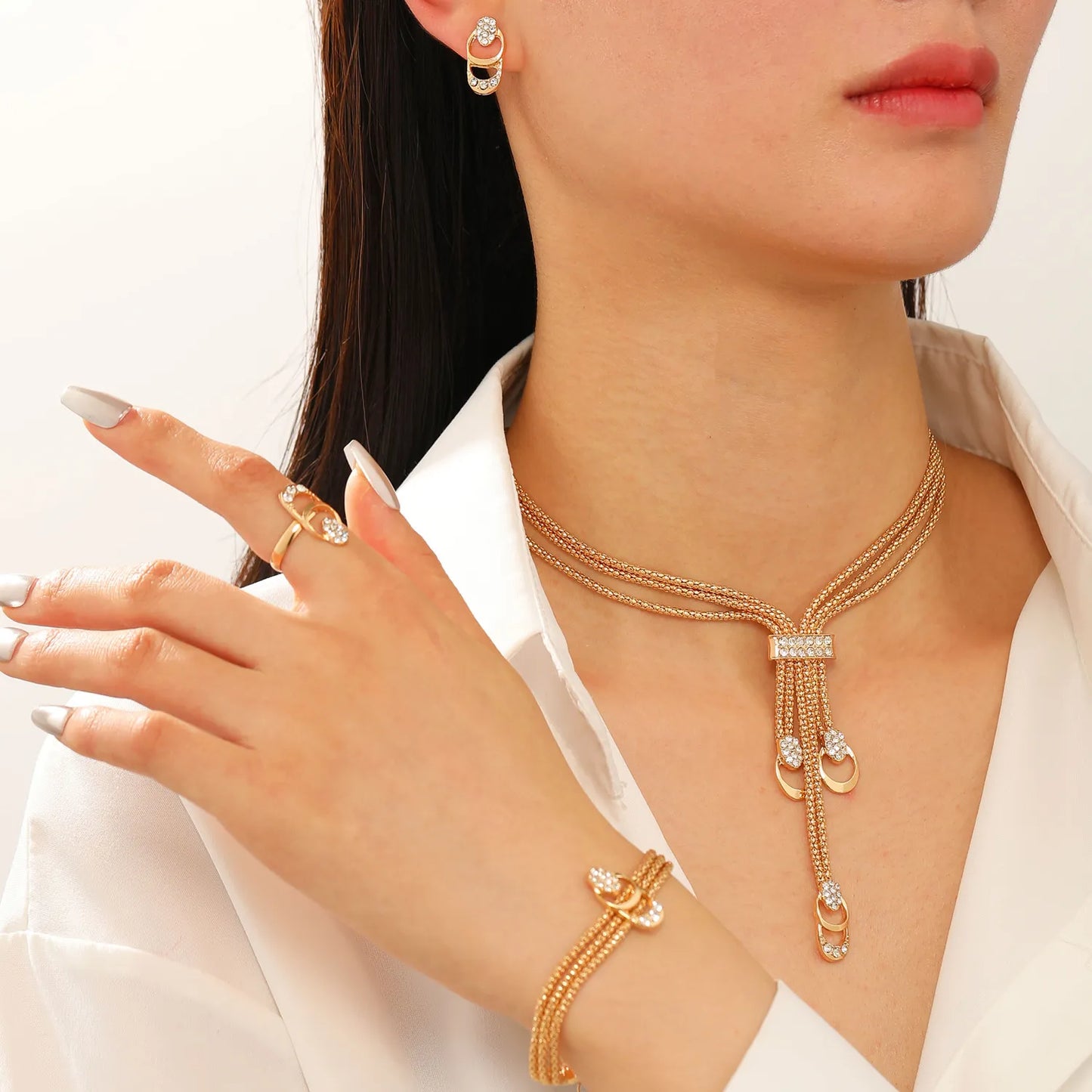 💎✨ Gold-Plated Exaggerated Jewelry Set – 4-Piece Collection 👑💖