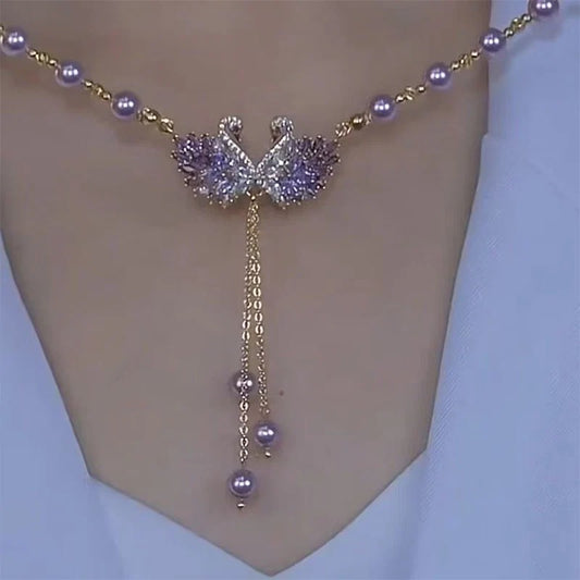 🦢💜 Romantic necklace with double swan pendants