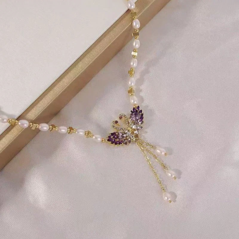 🦢💜 Romantic necklace with double swan pendants