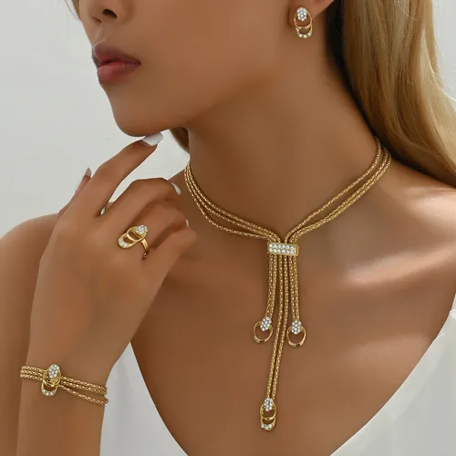 💎✨ Gold-Plated Exaggerated Jewelry Set – 4-Piece Collection 👑💖