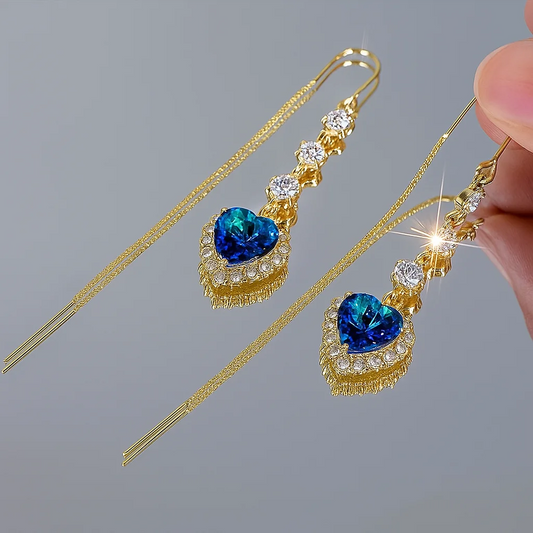 Exquisite Blue Heart Shape Zircon Earrings for Women