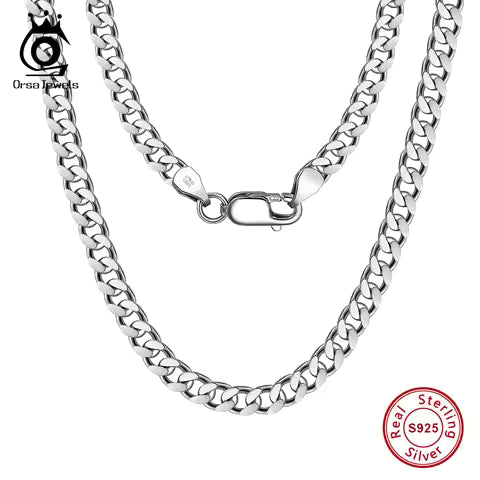 Men's Flat Miami Cuban Link Chain Solid 925 Sterling Silver