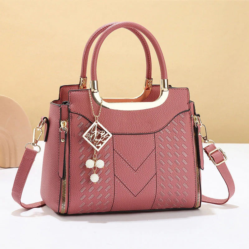✨ Luxe V-Stitch Gold Accent Satchel Bag – Multi-Compartment Women's Handbag 👜💎