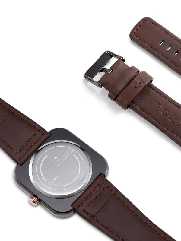 Men Square Pointer Quartz Watch- Black