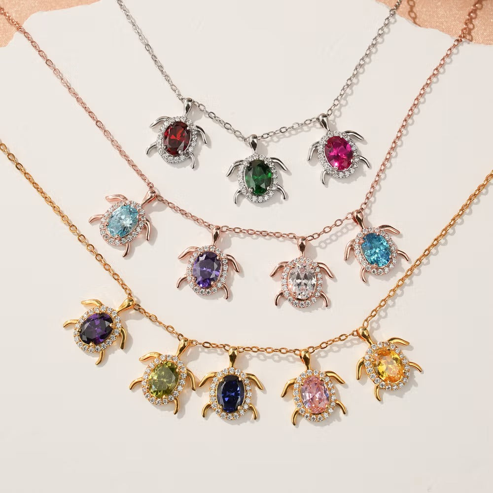 🐢 Sea Turtle stones Zircon Sterling Silver Necklace ✨