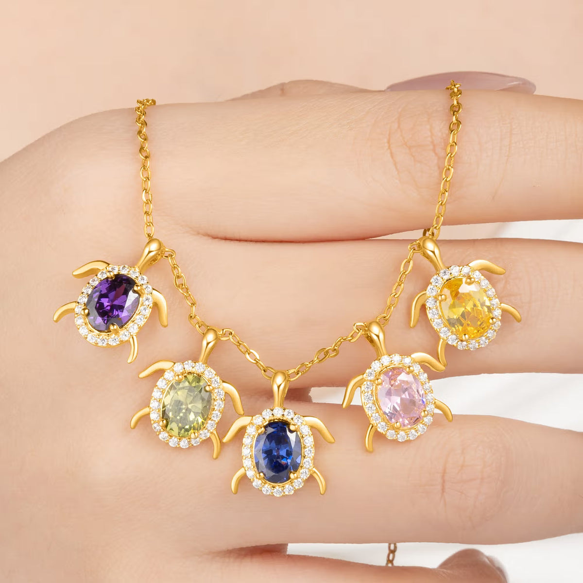🐢 Sea Turtle stones Zircon Sterling Silver Necklace ✨