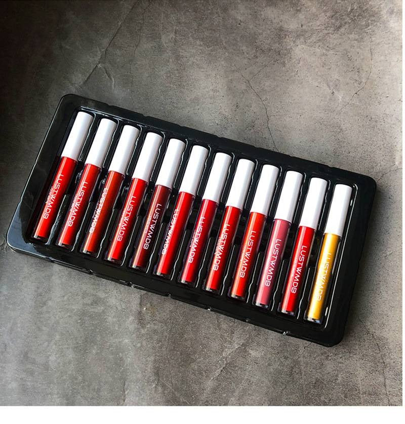 [12 pcs] Matte lip glaze set, long-lasting, non-fading, non-stick and waterproof lipstick set